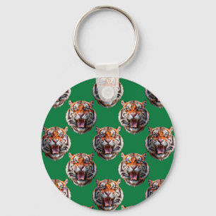 Tigerkopf-Musterdesign Grün Schlüsselanhänger