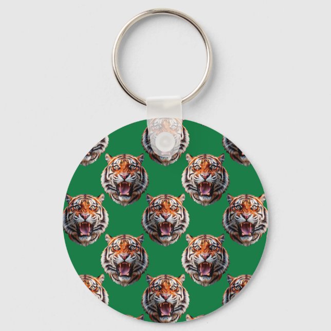 Tigerkopf-Musterdesign Grün  Schlüsselanhänger (Vorderseite)