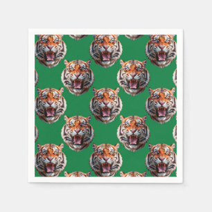 Tigerkopf-Musterdesign Grün Serviette