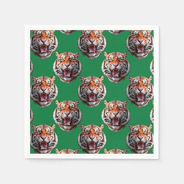 Tigerkopf-Musterdesign Grün  Serviette (Vorderseite)