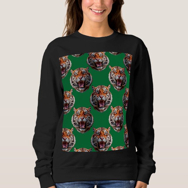 Tigerkopf-Musterdesign Grün  Sweatshirt (Vorderseite)