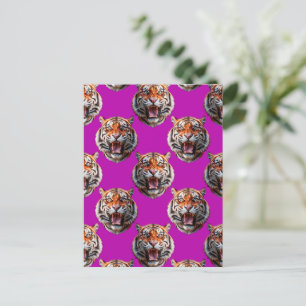 Tigerkopf-Musterdesign Lila Postkarte
