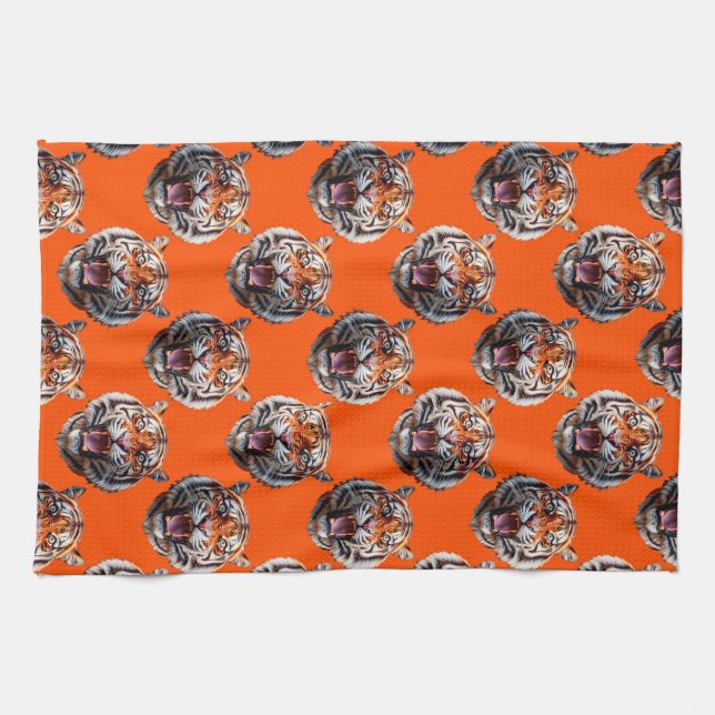 Tigerkopf-Musterdesign Orange  Geschirrtuch (Horizontal)