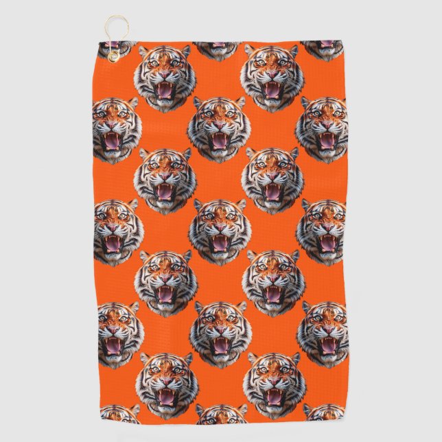 Tigerkopf-Musterdesign Orange  Golfhandtuch (Vorderseite)
