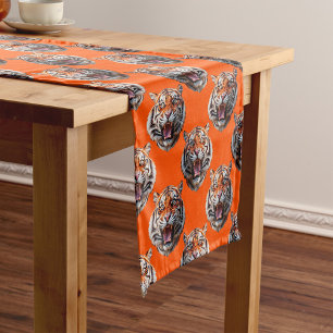Tigerkopf-Musterdesign Orange Kurzer Tischläufer