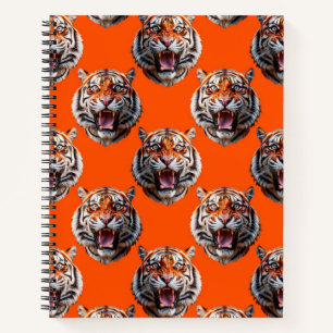 Tigerkopf-Musterdesign Orange Notizbuch