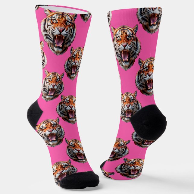 Tigerkopf-Musterdesign Rosa Socken (Gewinkelt)