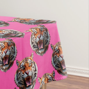 Tigerkopf-Musterdesign Rosa Tischdecke