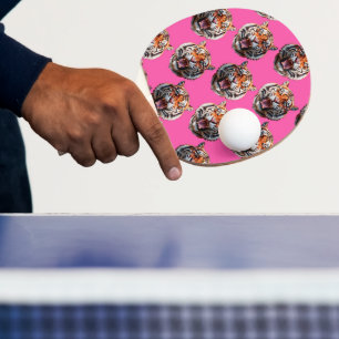 Tigerkopf-Musterdesign Rosa Tischtennis Schläger