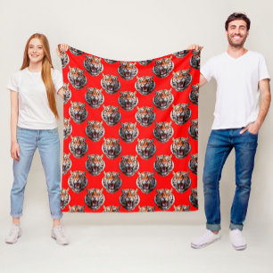 Tigerkopf-Musterdesign Rot Fleecedecke
