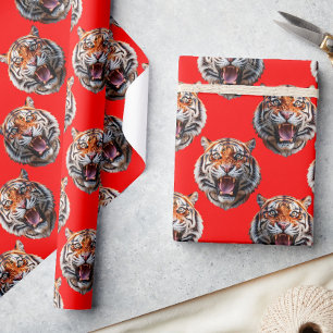 Tigerkopf-Musterdesign Rot Geschenkpapier
