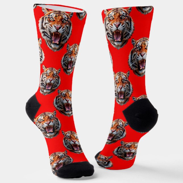 Tigerkopf-Musterdesign Rot Socken (Von Creator hochgeladen)