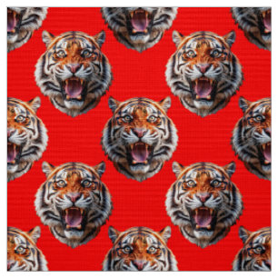 Tigerkopf-Musterdesign Rot Stoff