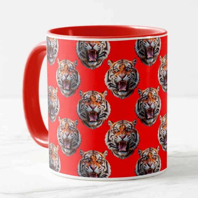 Tigerkopf-Musterdesign Rot Tasse (Von Creator hochgeladen)