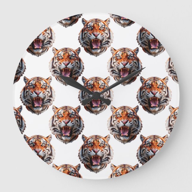 Tigerkopf-Musterdesign - Weiß   Große Wanduhr (Vorderseite)
