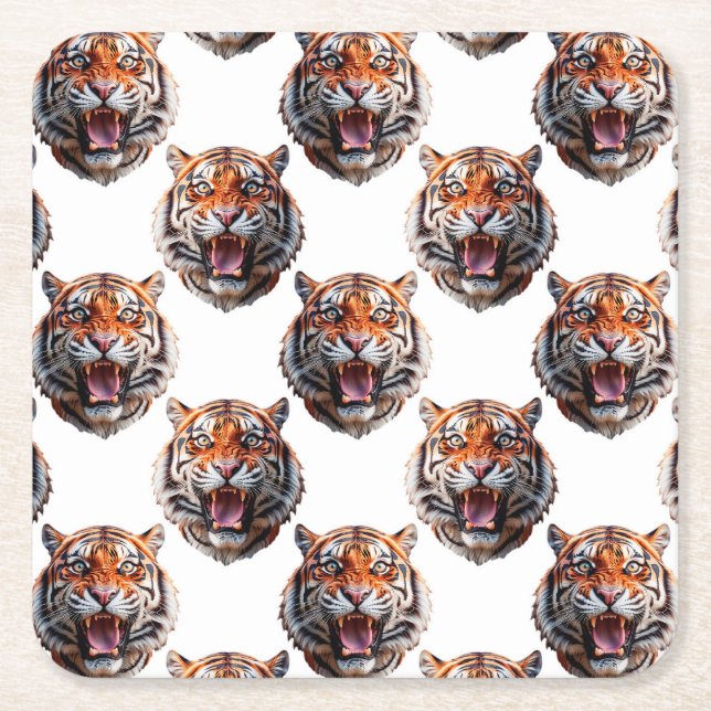 Tigerkopf-Musterdesign - Weiß   Rechteckiger Pappuntersetzer (Vorderseite)