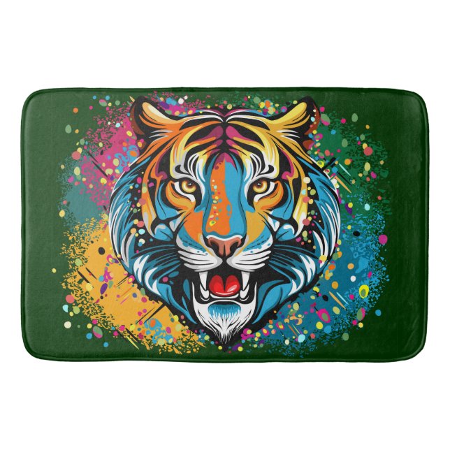 Tigerkopf-Regenbogenfarben-Farbflecken Badematte (Vorderseite)