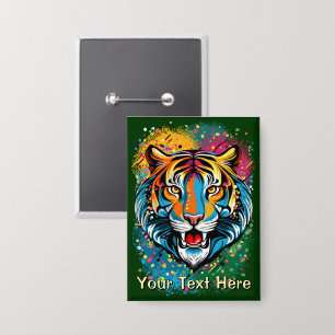 Tigerkopf-Regenbogenfarben-Farbflecken Button