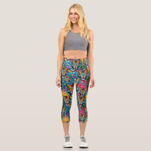 Tigerkopf-Regenbogenfarben-Farbflecken Capri Leggings