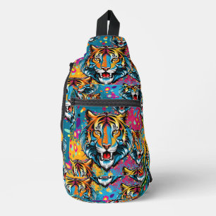 Tigerkopf-Regenbogenfarben-Farbflecken Crossbody Bag