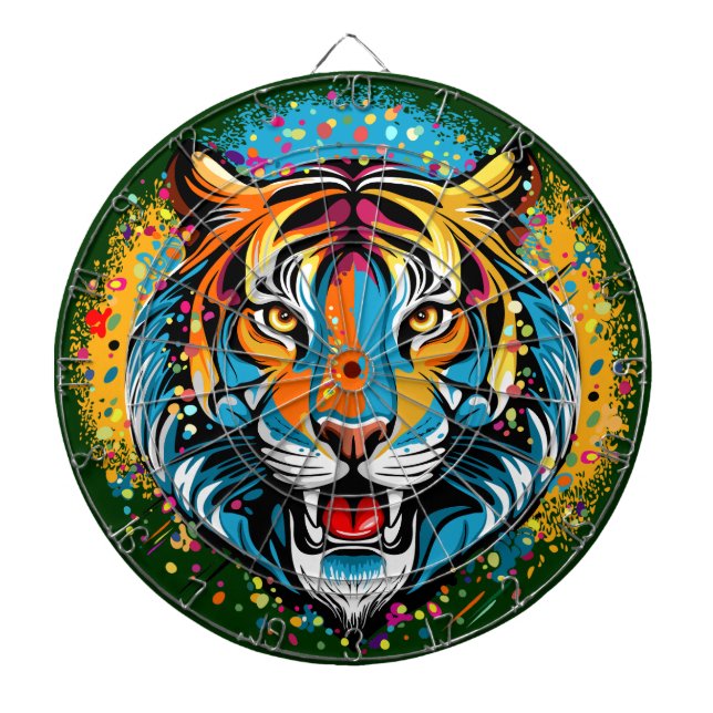 Tigerkopf-Regenbogenfarben-Farbflecken Dartscheibe (vorne)