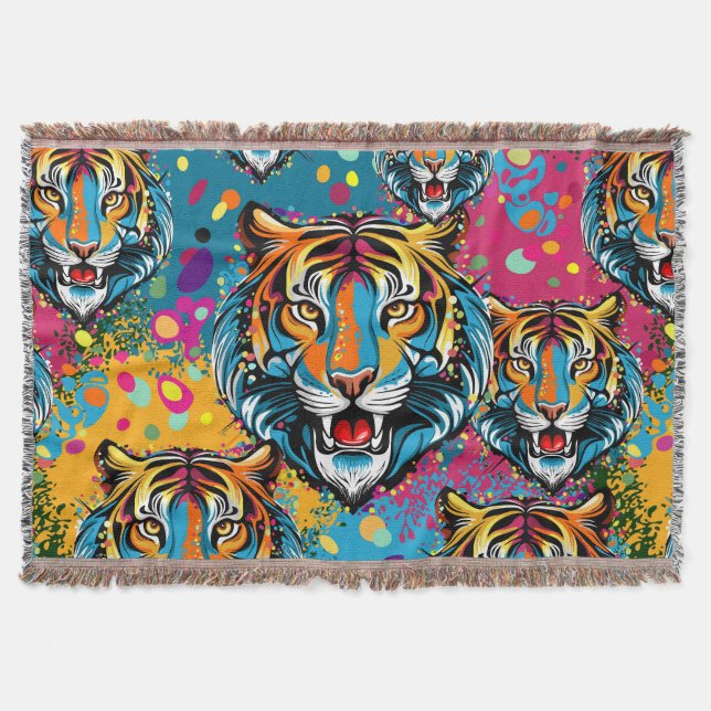 Tigerkopf-Regenbogenfarben-Farbflecken Decke (Vorderseite)