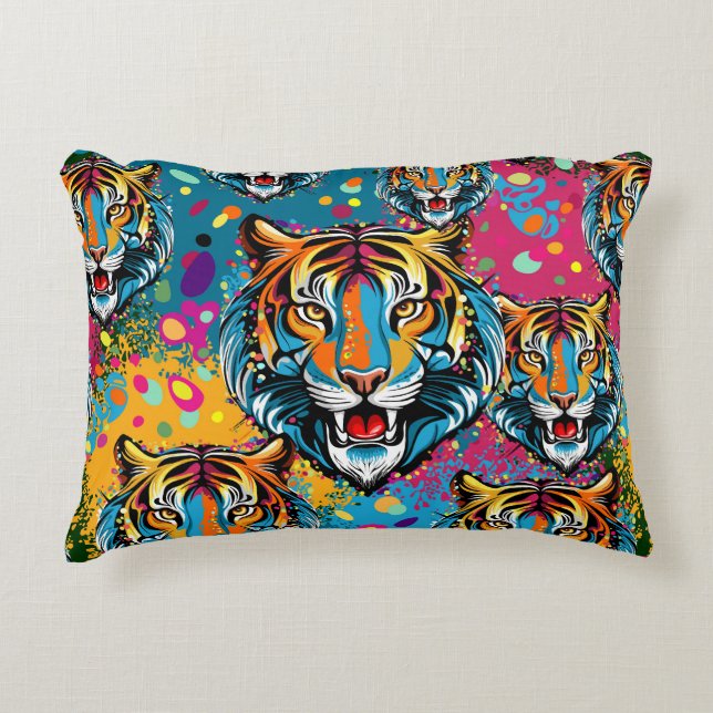 Tigerkopf-Regenbogenfarben-Farbflecken Dekokissen (Vorderseite)