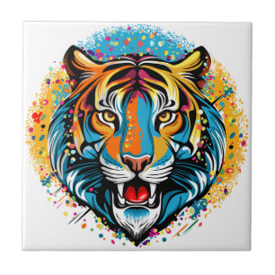 Tigerkopf-Regenbogenfarben-Farbflecken Fliese