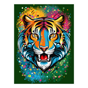 Tigerkopf-Regenbogenfarben-Farbflecken Fotodruck