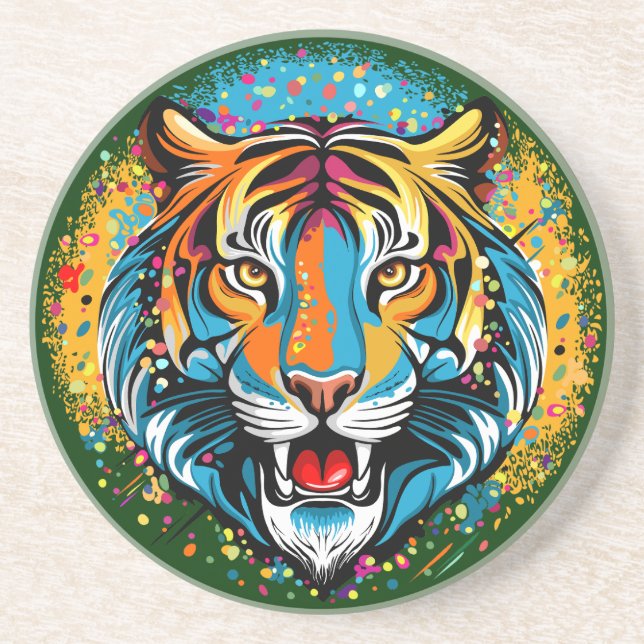 Tigerkopf-Regenbogenfarben-Farbflecken Getränkeuntersetzer (Vorne)