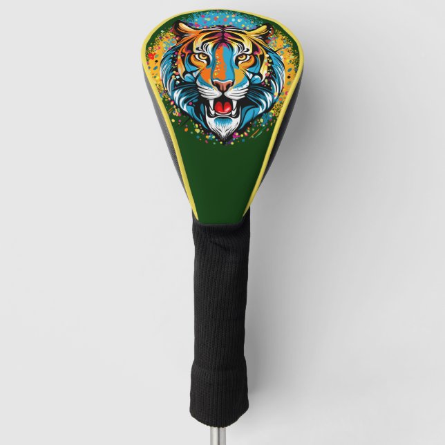 Tigerkopf-Regenbogenfarben-Farbflecken Golf Headcover (Vorderseite)
