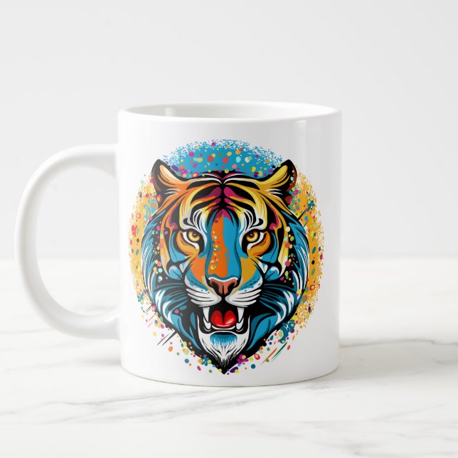 Tigerkopf-Regenbogenfarben-Farbflecken Jumbo-Tasse (Links)