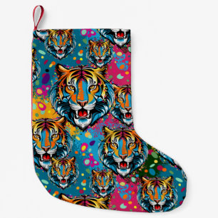Tigerkopf-Regenbogenfarben-Farbflecken Kleiner Weihnachtsstrumpf