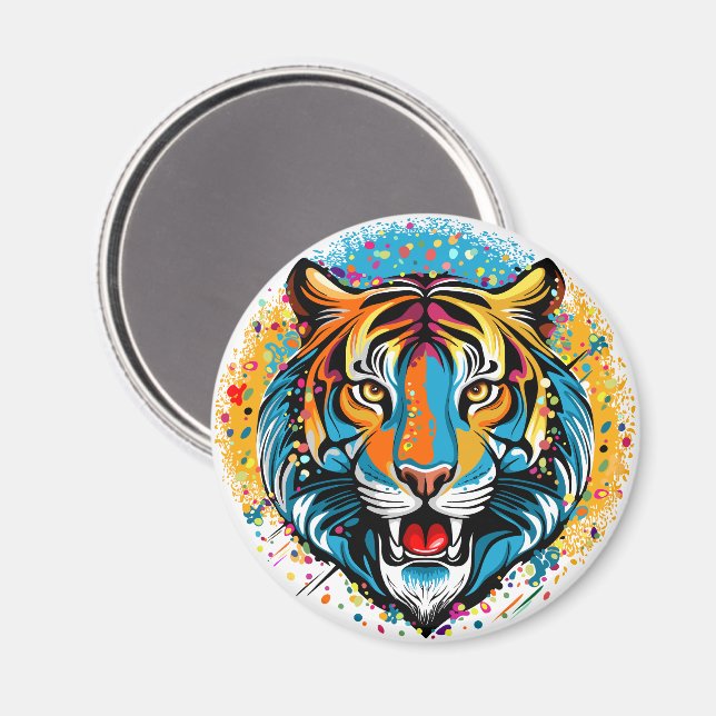 Tigerkopf-Regenbogenfarben-Farbflecken Magnet (Vorderseite/Rückseite)