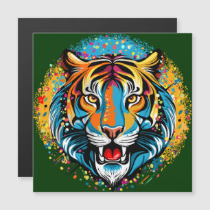 Tigerkopf-Regenbogenfarben-Farbflecken Magnetkarte