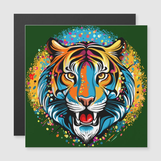 Tigerkopf-Regenbogenfarben-Farbflecken Magnetkarte (Vorne/Hinten)