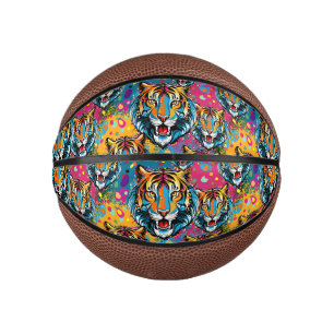 Tigerkopf-Regenbogenfarben-Farbflecken Mini Basketball