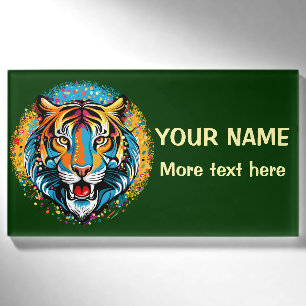 Tigerkopf-Regenbogenfarben-Farbflecken Namenschild