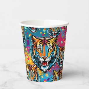 Tigerkopf-Regenbogenfarben-Farbflecken Pappbecher