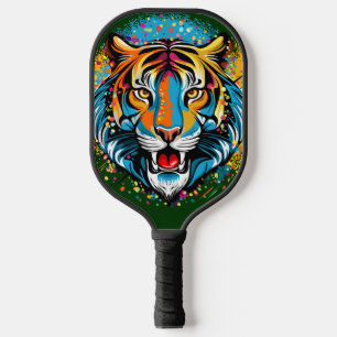 Tigerkopf-Regenbogenfarben-Farbflecken Pickleball Schläger
