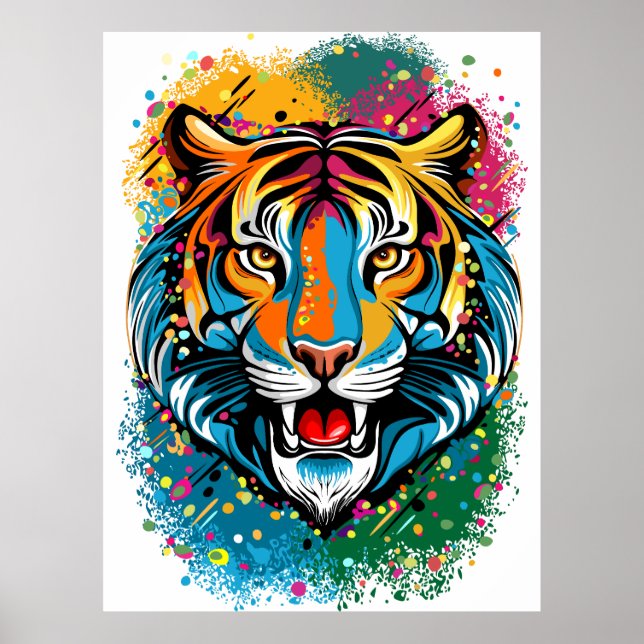 Tigerkopf-Regenbogenfarben-Farbflecken Poster (Vorne)
