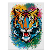 Tigerkopf-Regenbogenfarben-Farbflecken