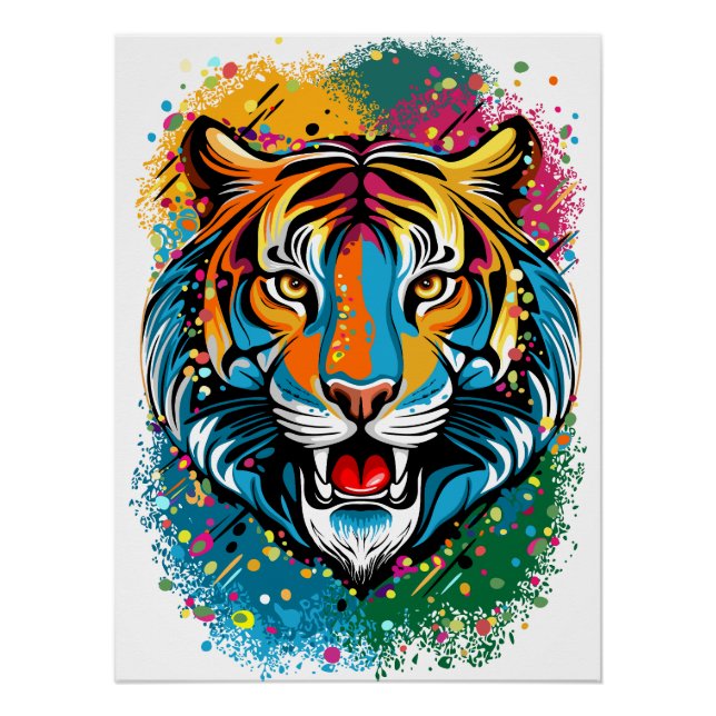 Tigerkopf-Regenbogenfarben-Farbflecken Poster (Vorderseite)