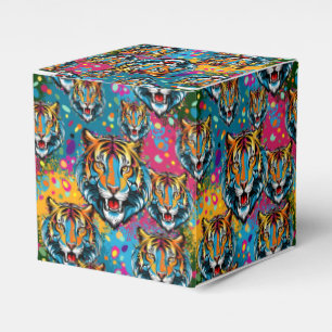 Tigerkopf-Regenbogenfarben-Farbflecken-Pouf Geschenkschachtel