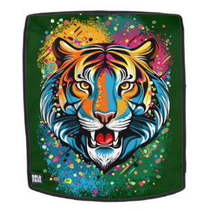 Tigerkopf-Regenbogenfarben-Farbflecken Rucksack