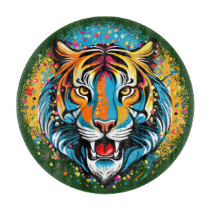 Tigerkopf-Regenbogenfarben-Farbflecken Schneidebrett