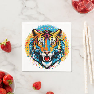 Tigerkopf-Regenbogenfarben-Farbflecken Serviette