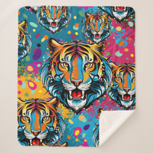 Tigerkopf-Regenbogenfarben-Farbflecken Sherpadecke