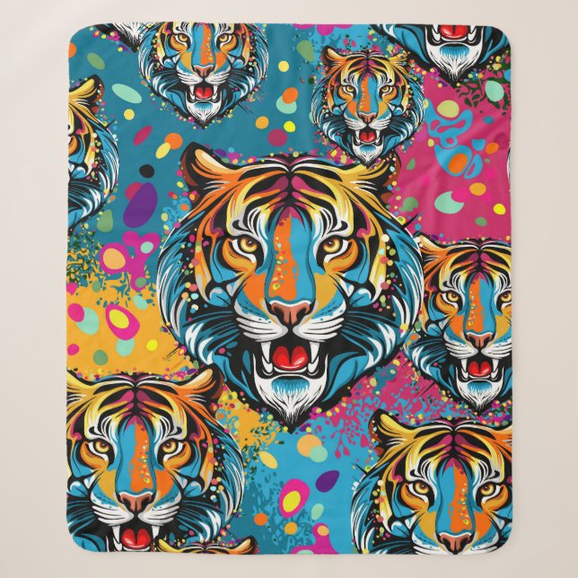 Tigerkopf-Regenbogenfarben-Farbflecken Sherpadecke (Vorderseite)