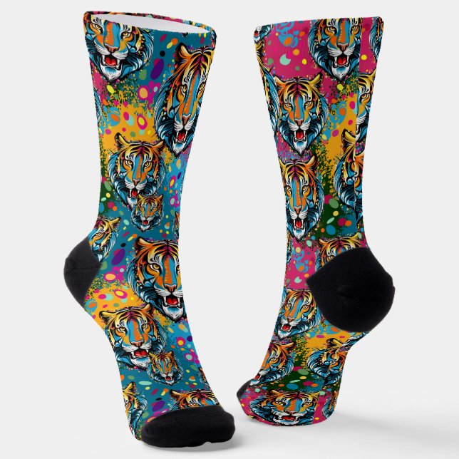 Tigerkopf-Regenbogenfarben-Farbflecken Socken (Gewinkelt)